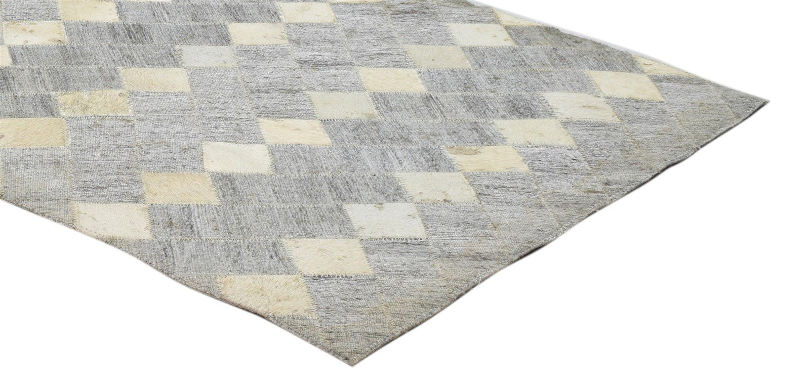 Leather Cowhide / Jacquard Grey Rug 2x2 Modern Hand Woven Diamond 2'0"X2'0" 