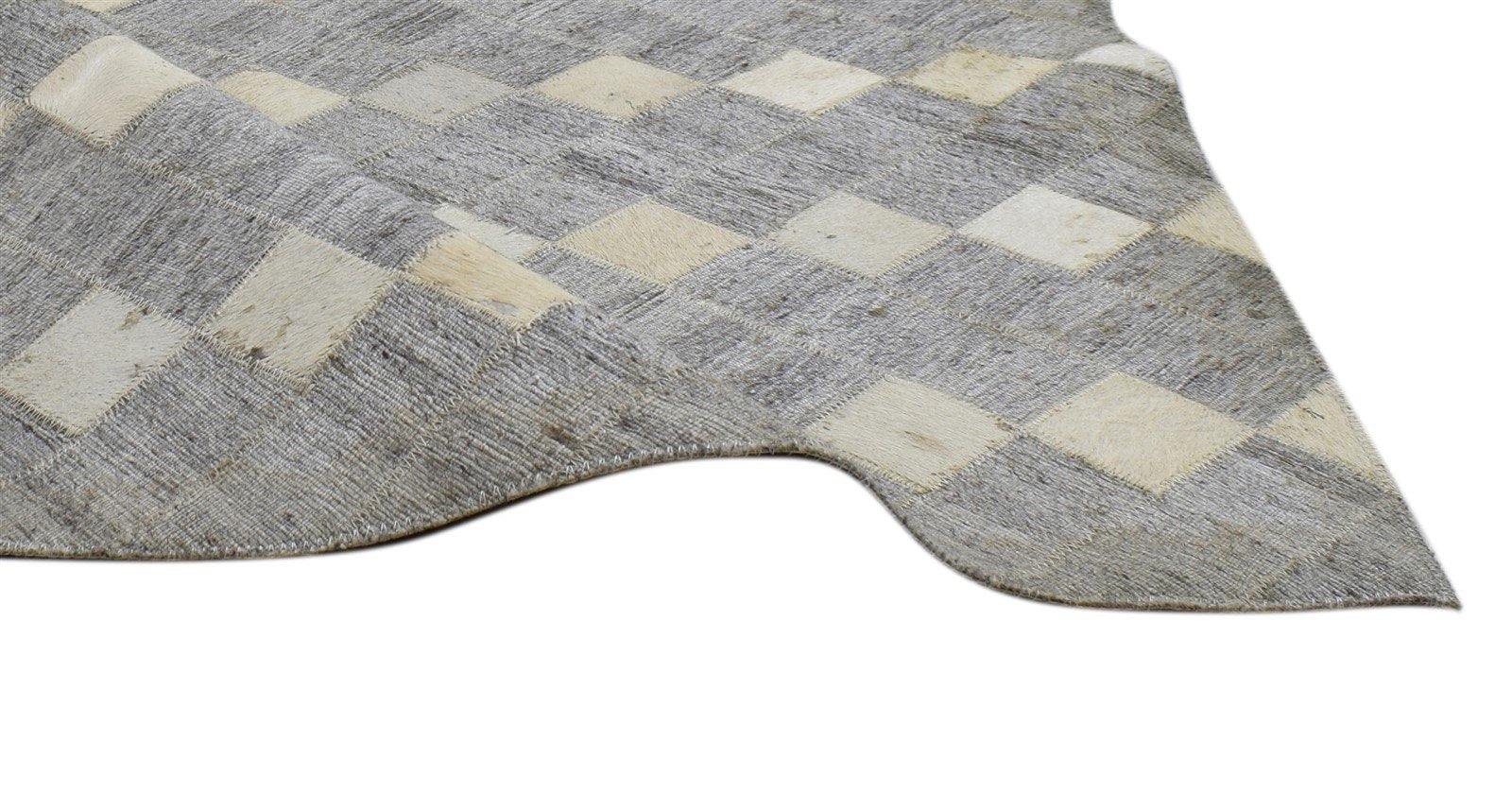 Leather Cowhide / Jacquard Grey Rug 2x2 Modern Hand Woven Diamond 2'0"X2'0" 