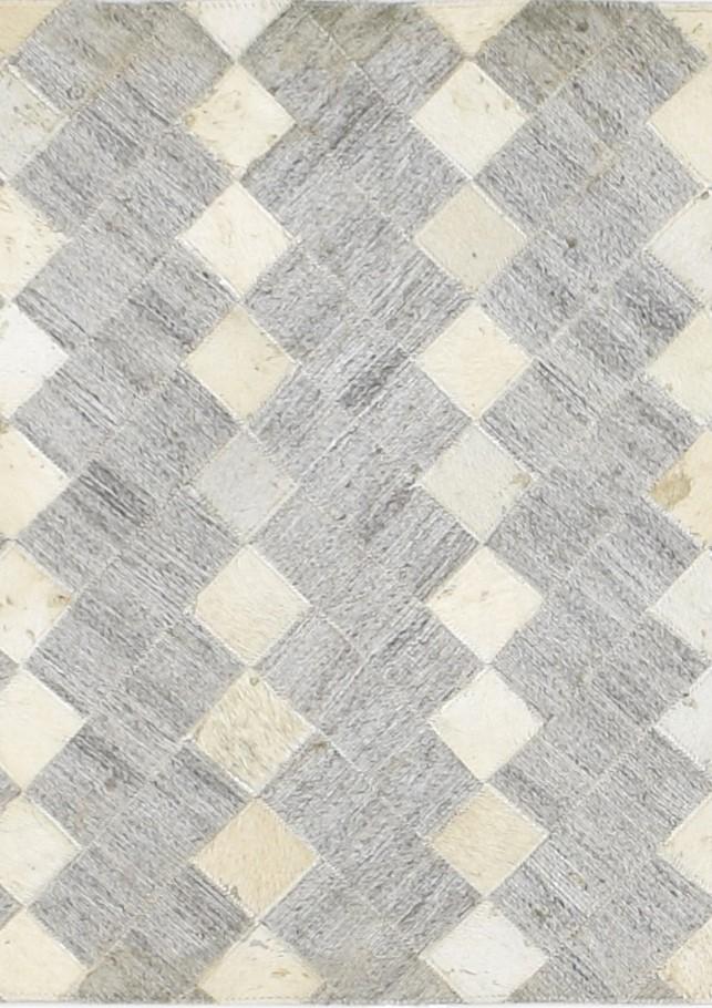 Leather Cowhide / Jacquard Grey Rug 2x2 Modern Hand Woven Diamond 2'0"X2'0"