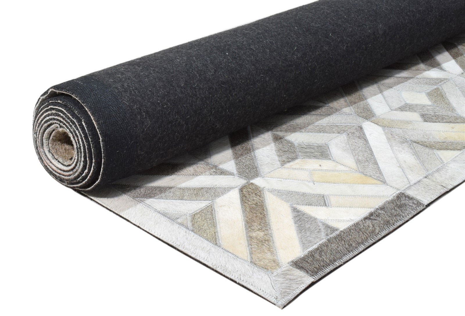 Hand Woven Grey Leather Rug 6' X 9' Modern Scandinavian Diamond Room Size Carpet 