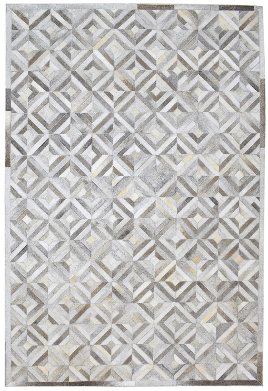 Hand Woven Grey Leather Rug 6' X 9' Modern Scandinavian Diamond Room Size Carpet