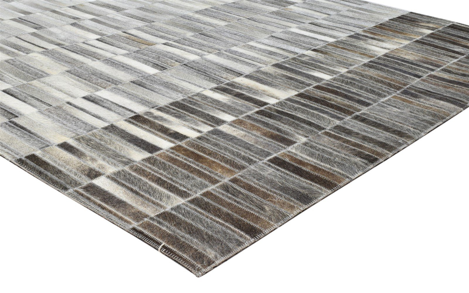 Grey Leather Rug 5X8 Modern Hand Woven Scandinavian Abstract Room Size Carpet 