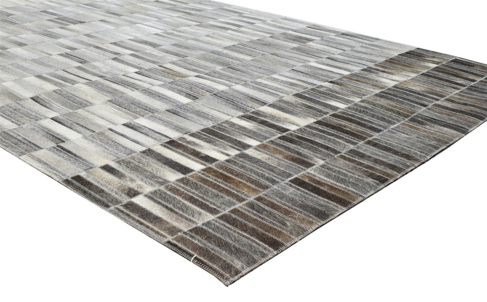 Grey Leather Rug 5X8 Modern Hand Woven Scandinavian Abstract Room Size Carpet 