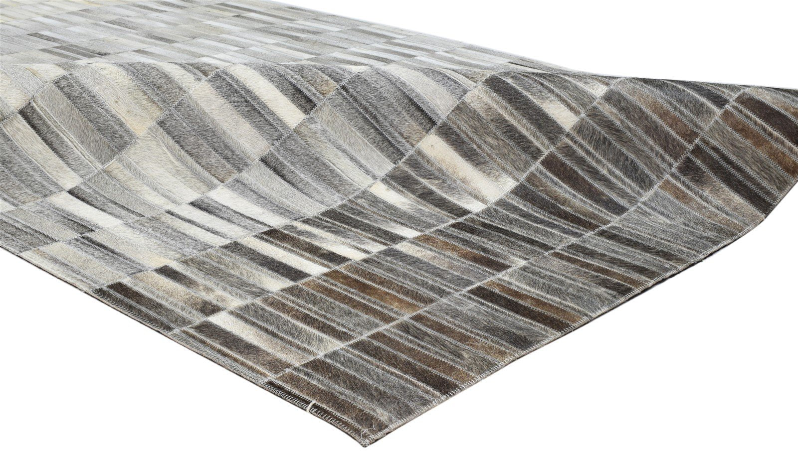 Grey Leather Rug 5X8 Modern Hand Woven Scandinavian Abstract Room Size Carpet 