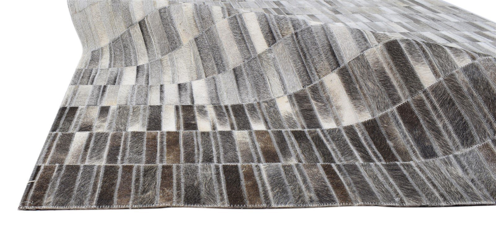 Grey Leather Rug 5X8 Modern Hand Woven Scandinavian Abstract Room Size Carpet 