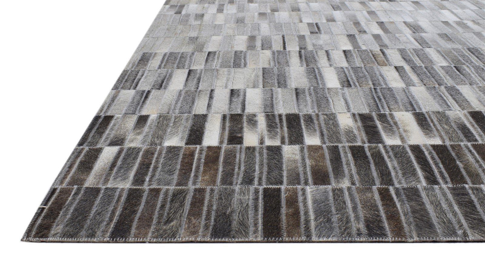 Grey Leather Rug 5X8 Modern Hand Woven Scandinavian Abstract Room Size Carpet