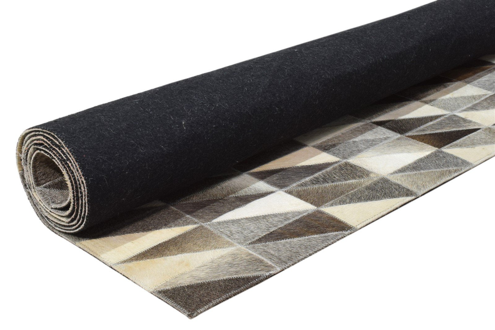 Leather Charcoal Rug 5X8 Modern Hand Woven Scandinavian Triangles Room Size 