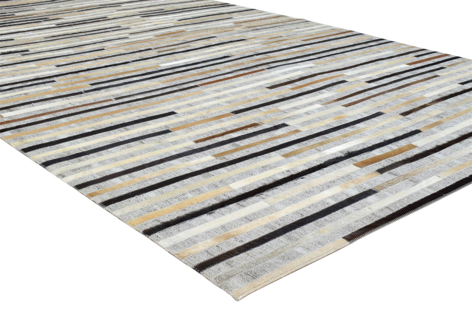 5' X 8' Rug Leather Grey Modern Hand Woven Scandinavian Striped Room Size Carpet 