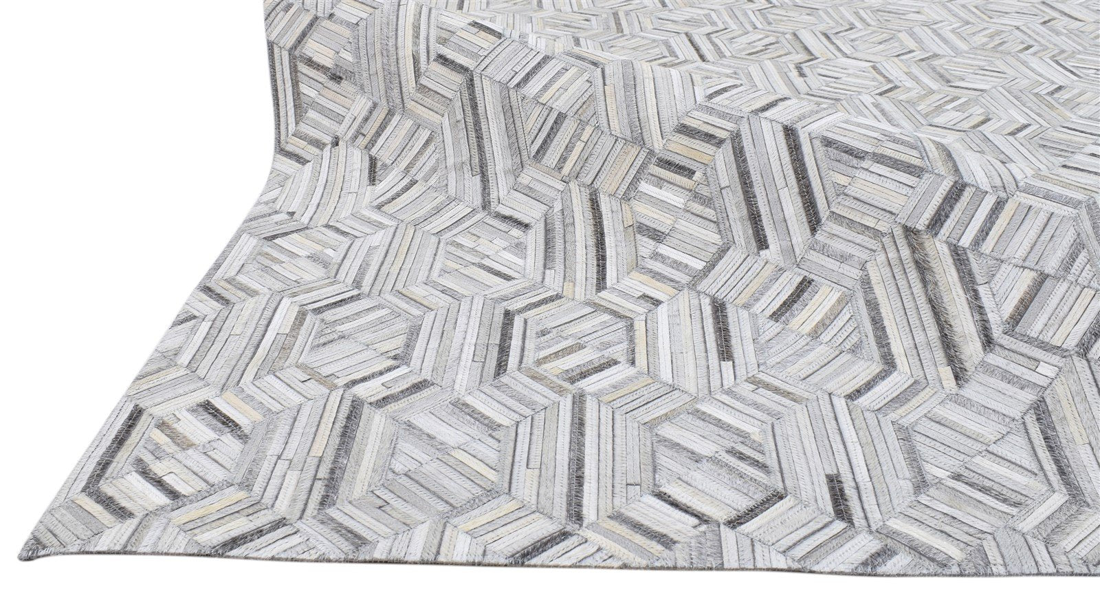 Hand Woven Grey Leather Rug 5' X 7' Modern Scandinavian Zig-Zag Room Size Carpet 