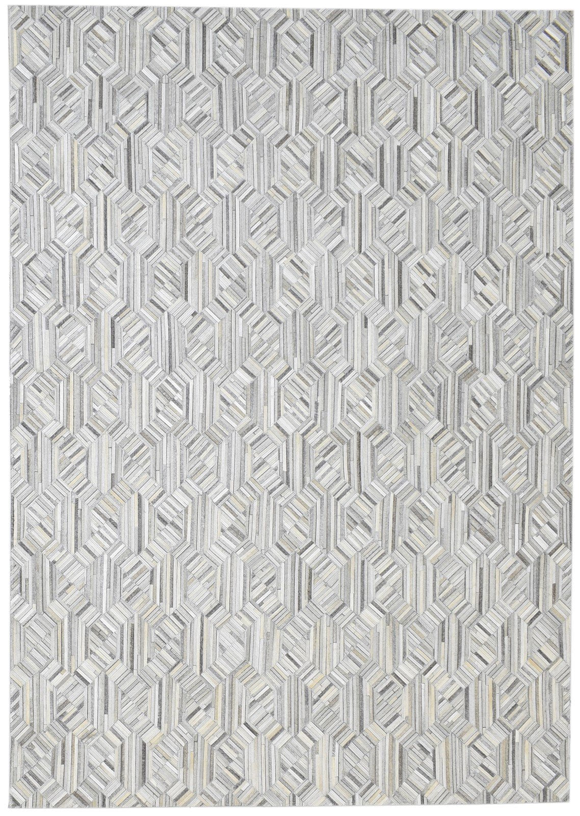 Hand Woven Grey Leather Rug 5' X 7' Modern Scandinavian Zig-Zag Room Size Carpet