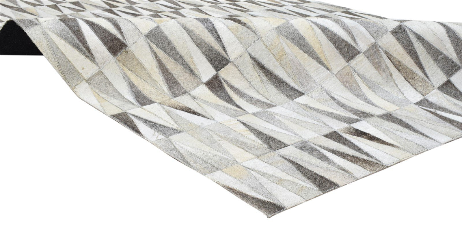 5X8 Rug Leather Grey Modern Hand Woven Scandinavian Triangles Room Size Carpet 