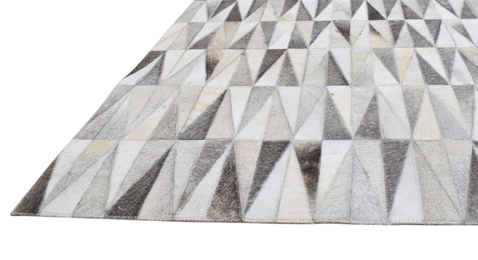 5X8 Rug Leather Grey Modern Hand Woven Scandinavian Triangles Room Size Carpet