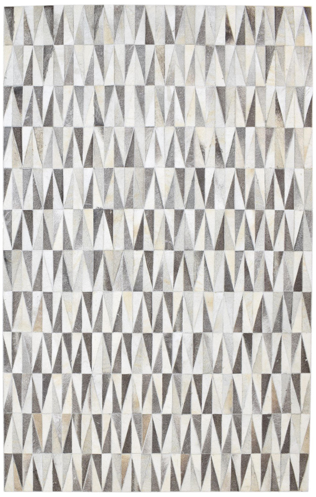 5X8 Rug Leather Grey Modern Hand Woven Scandinavian Triangles Room Size Carpet