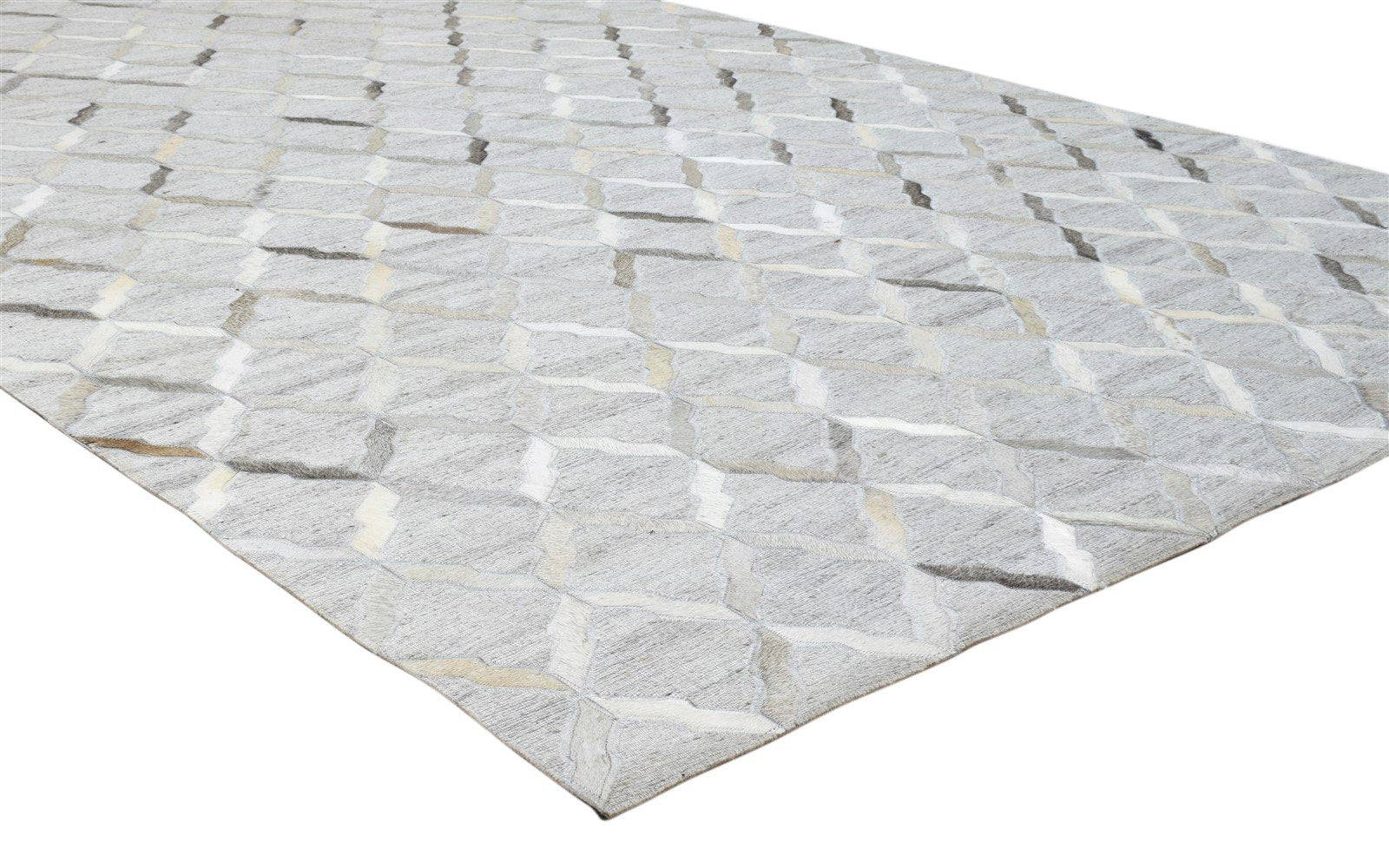 Grey Leather / Cotton Rug 5X8 Modern Hand Woven Moroccan Trellis Room Size 