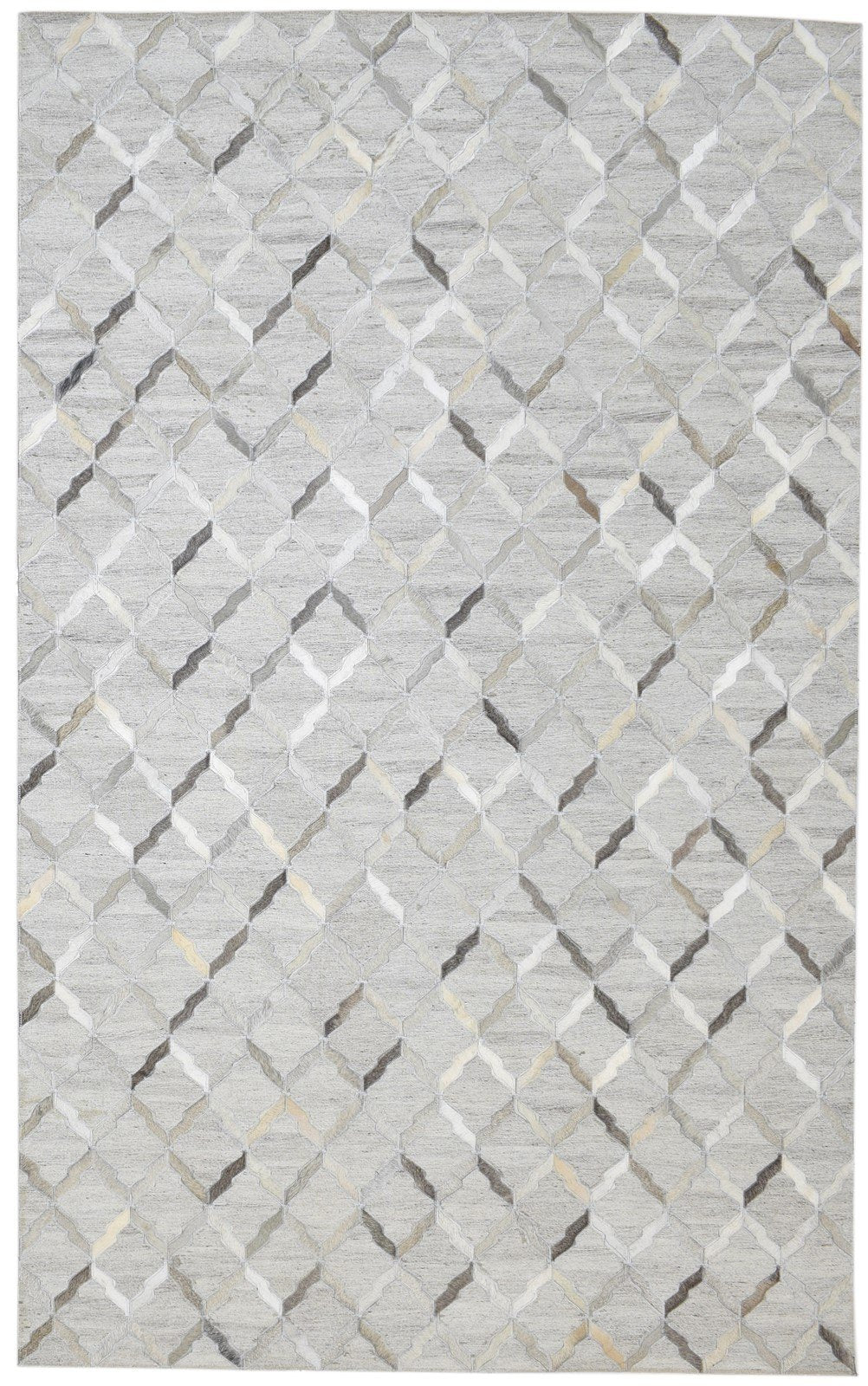 Grey Leather / Cotton Rug 5X8 Modern Hand Woven Moroccan Trellis Room Size 