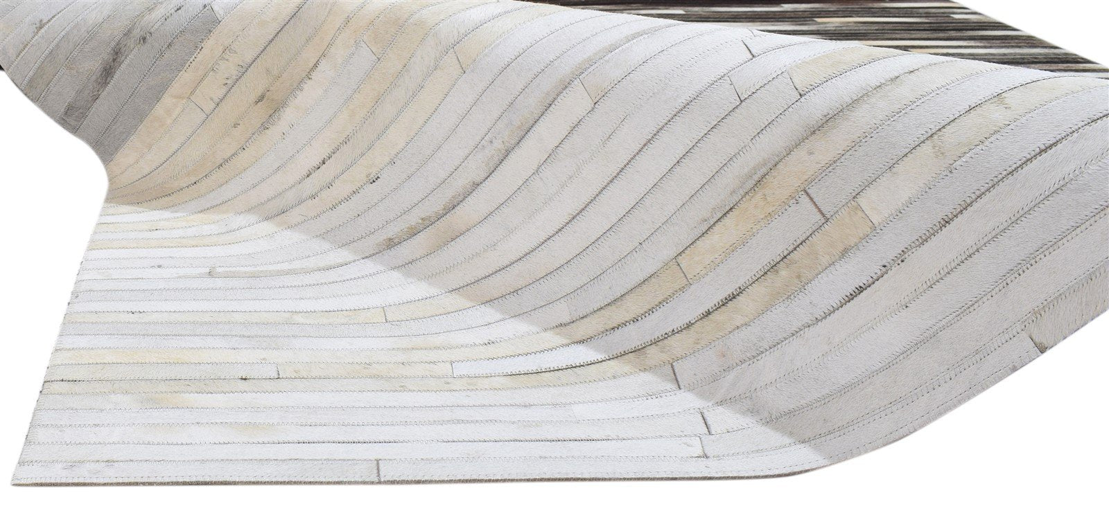 Hand Woven Grey Leather Rug 5' X 8' Modern Scandinavian Striped Room Size Carpet  Area Rug 