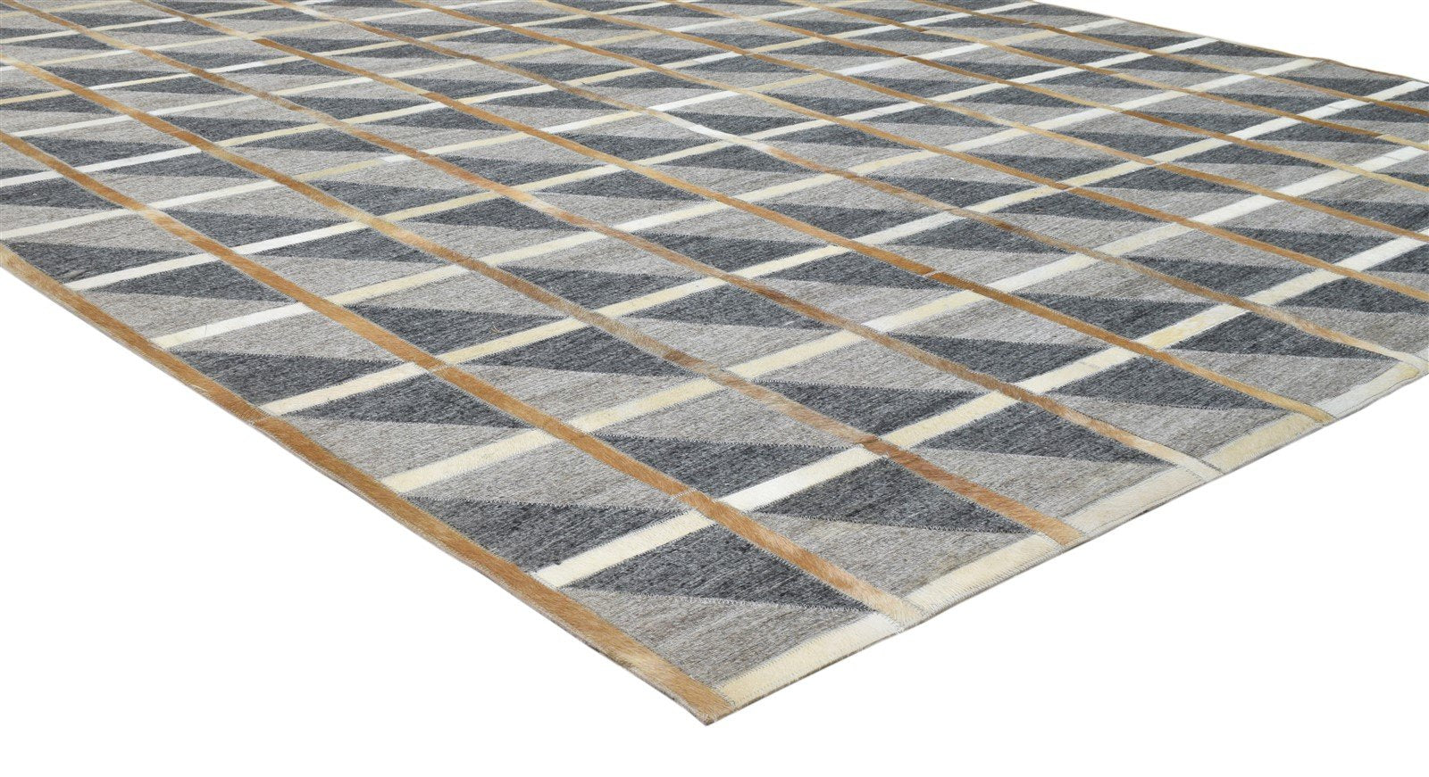 Grey Leather / Cotton Rug 6X9 Modern Hand Woven Scandinavian Plaids Large Carpet 