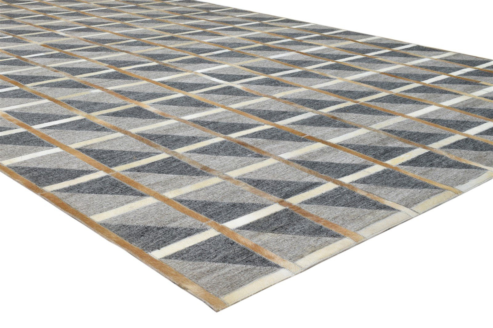 Grey Leather / Cotton Rug 6X9 Modern Hand Woven Scandinavian Plaids Large Carpet 