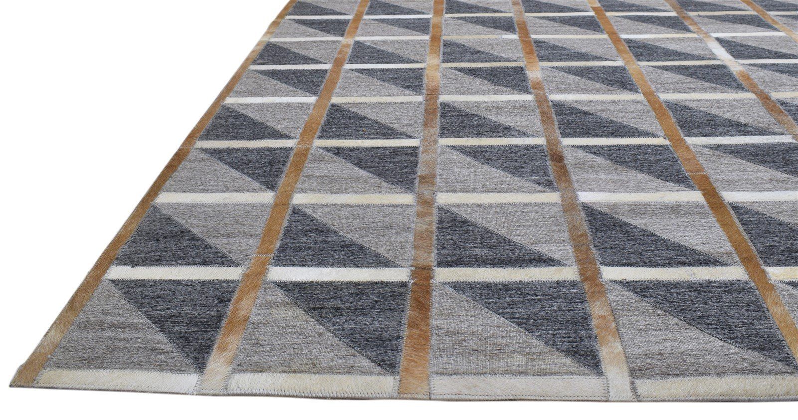 Grey Leather / Cotton Rug 6X9 Modern Hand Woven Scandinavian Plaids Large Carpet