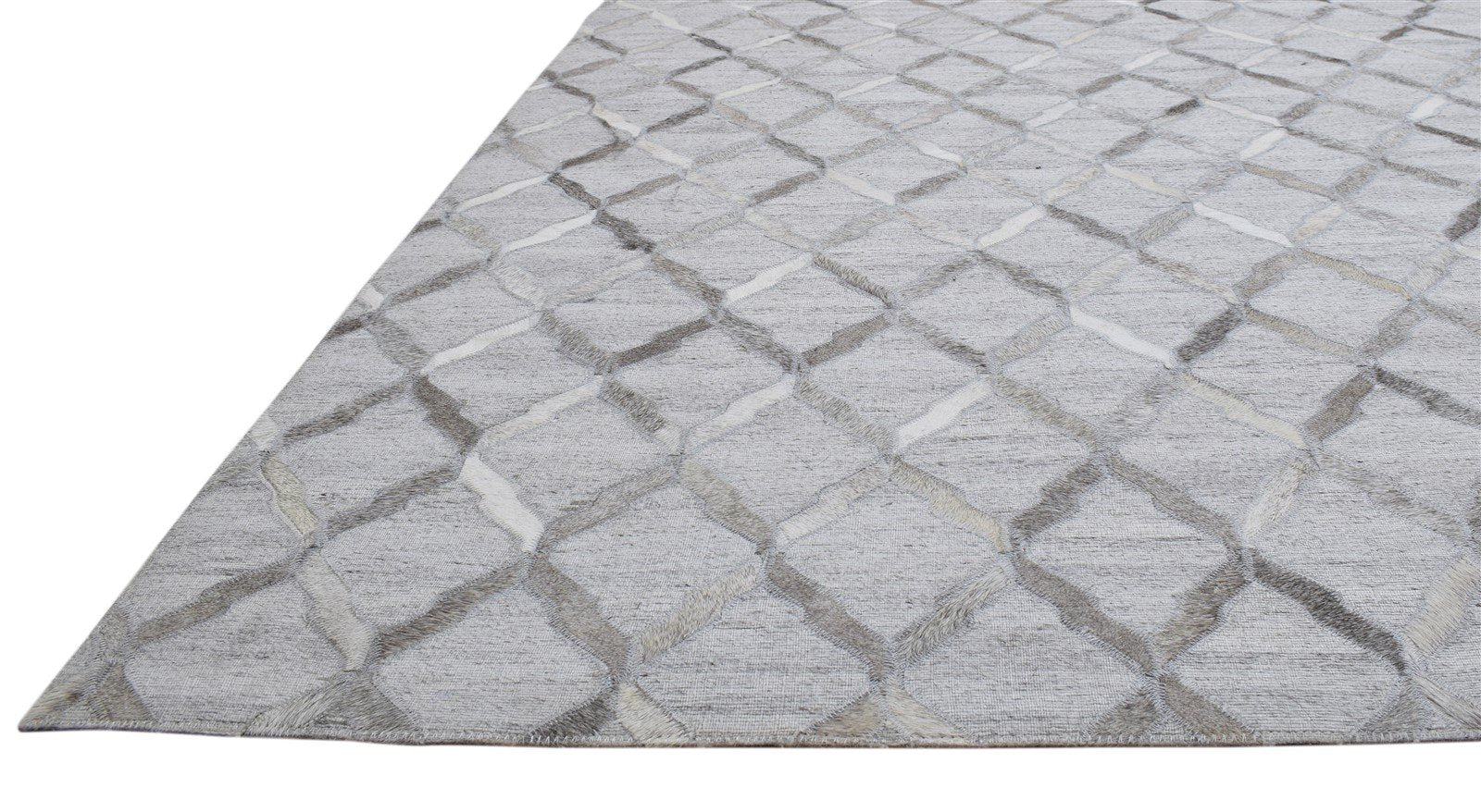 6X9 Rug Leather / Cotton Grey Modern Hand Woven Moroccan Trellis Large Carpet