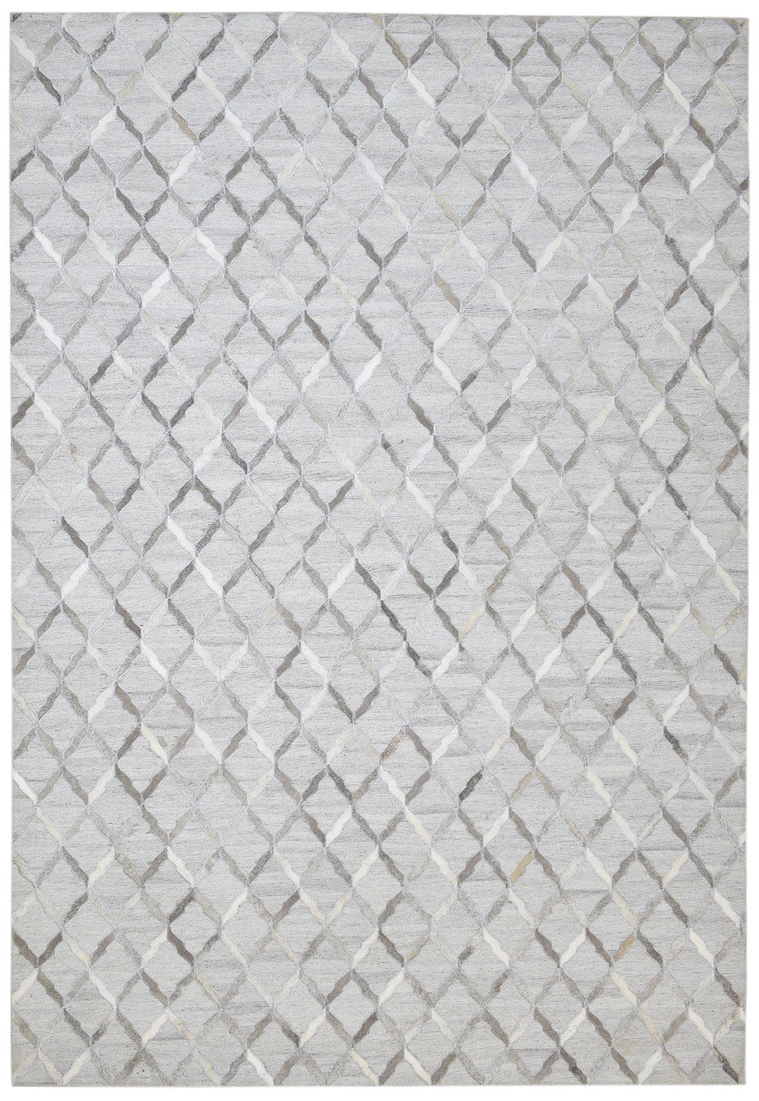 6X9 Rug Leather / Cotton Grey Modern Hand Woven Moroccan Trellis Large Carpet