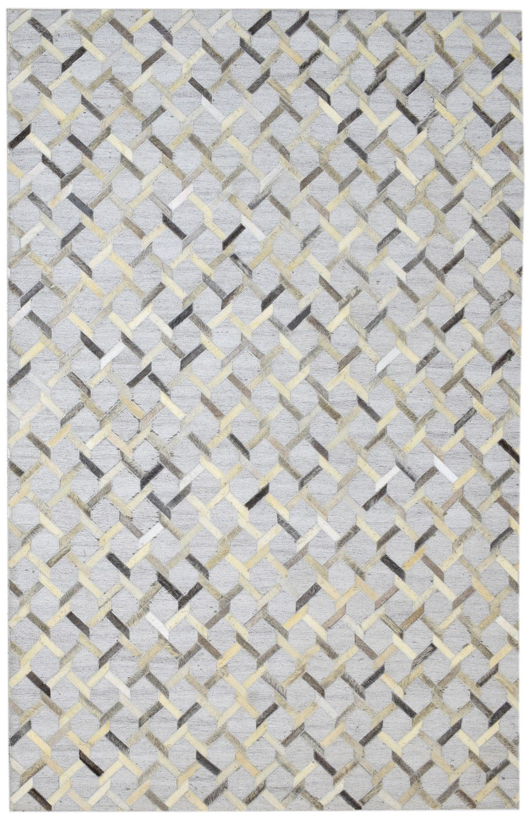 Grey Leather / Cotton Rug 5X8 Modern Hand Woven Moroccan Trellis Room Size 