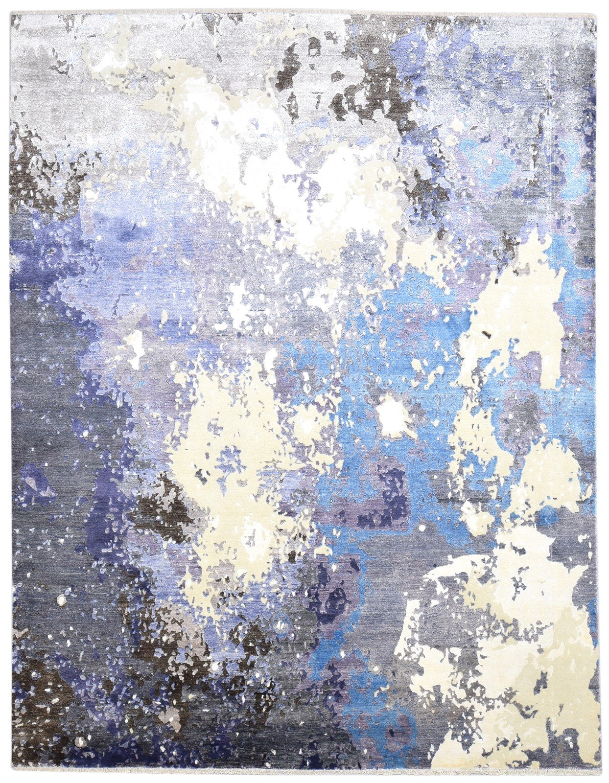 8' X 10' Rug Silk Blue Modern Hand Knotted Indian Abstract Large Carpet   7864320917653