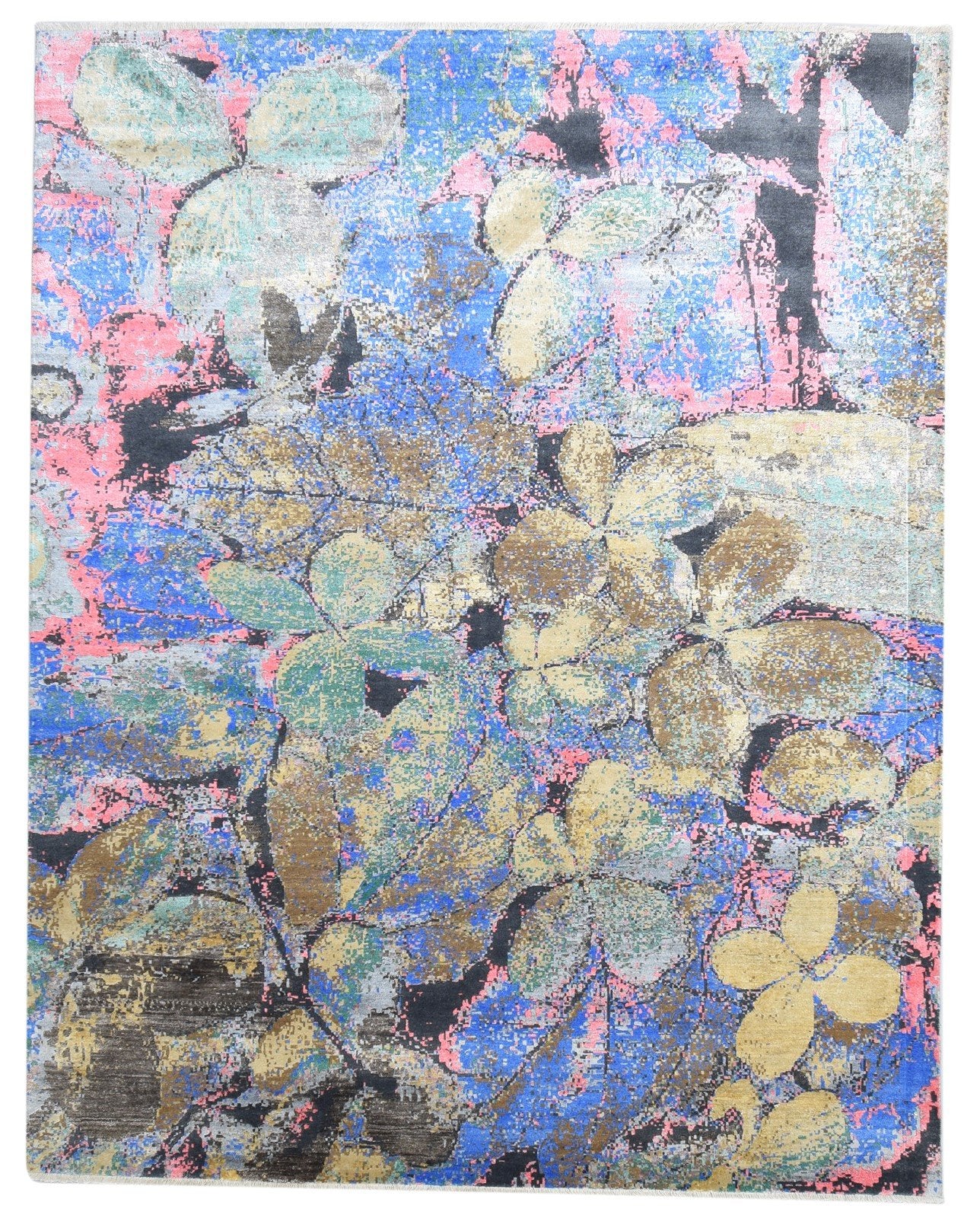 8' X 10' Rug Silk Blue Modern Hand Knotted Indian Abstract Large Carpet   7864324784277