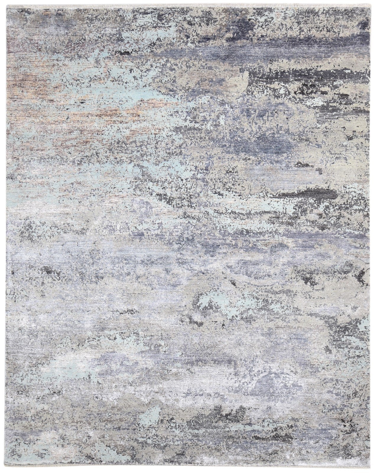 8' X 10' Rug Silk Grey Modern Hand Knotted Indian Abstract Large Carpet   7864318951573