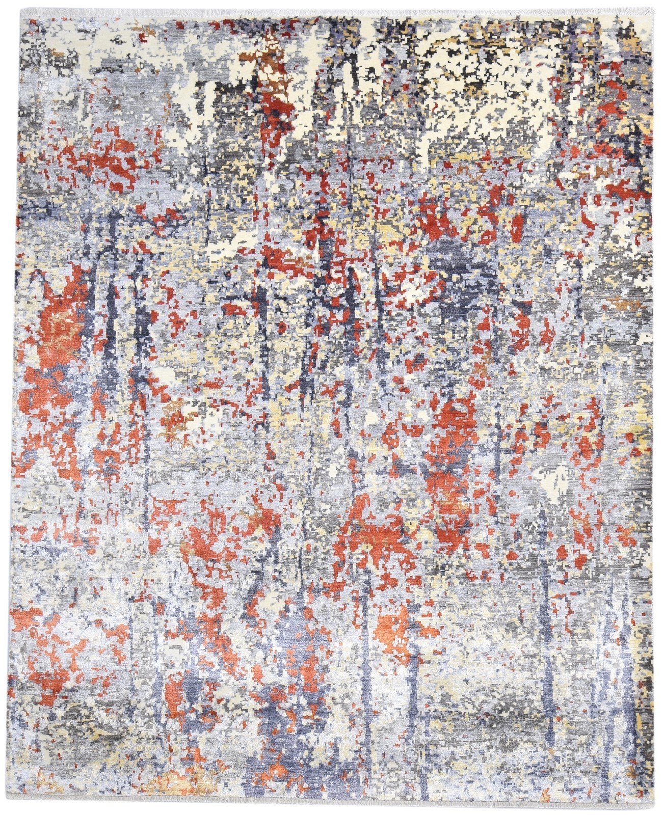 8' X 10' Rug Silk Grey Modern Hand Knotted Indian Abstract Large Carpet   7864319574165