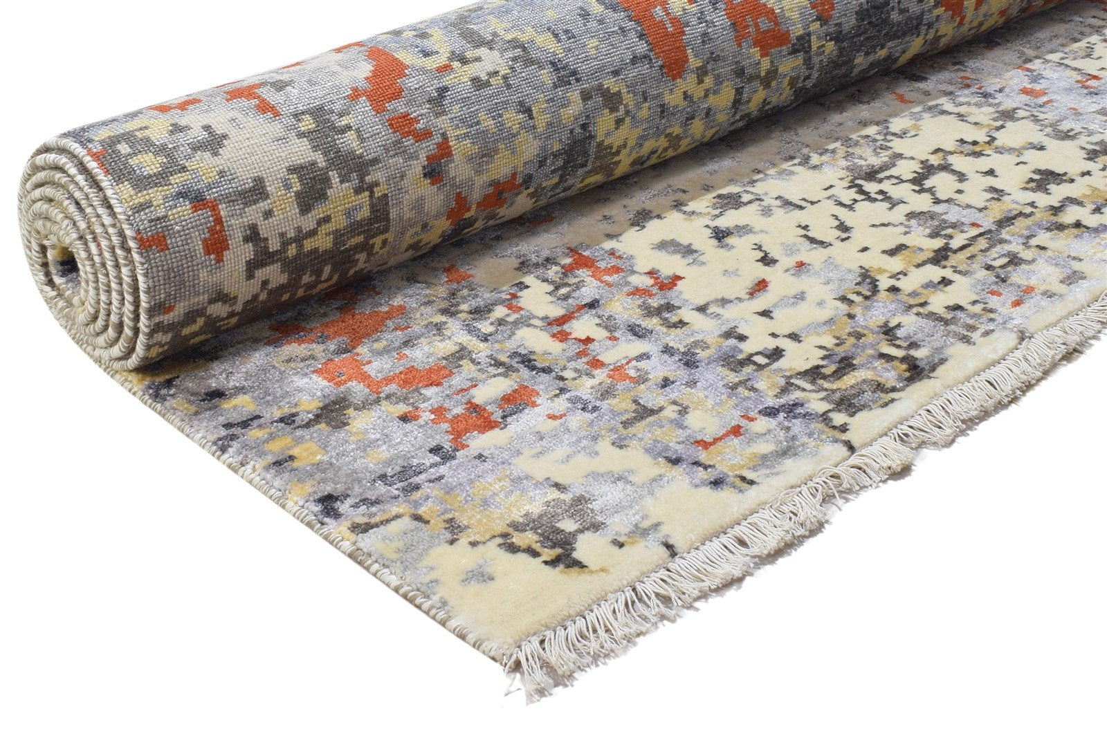 8' X 10' Rug Silk Grey Modern Hand Knotted Indian Abstract Large Carpet   7864319574165
