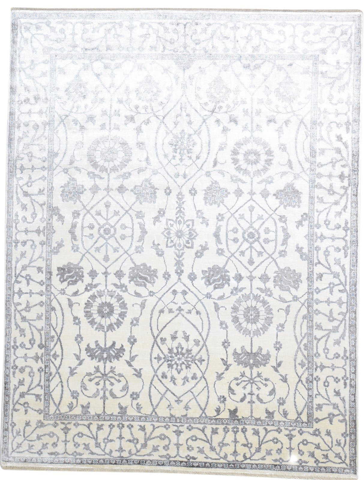 8' X 10' Rug Silk Grey Persian Hand Knotted Mughal Oriental Large Carpet   7864191451285