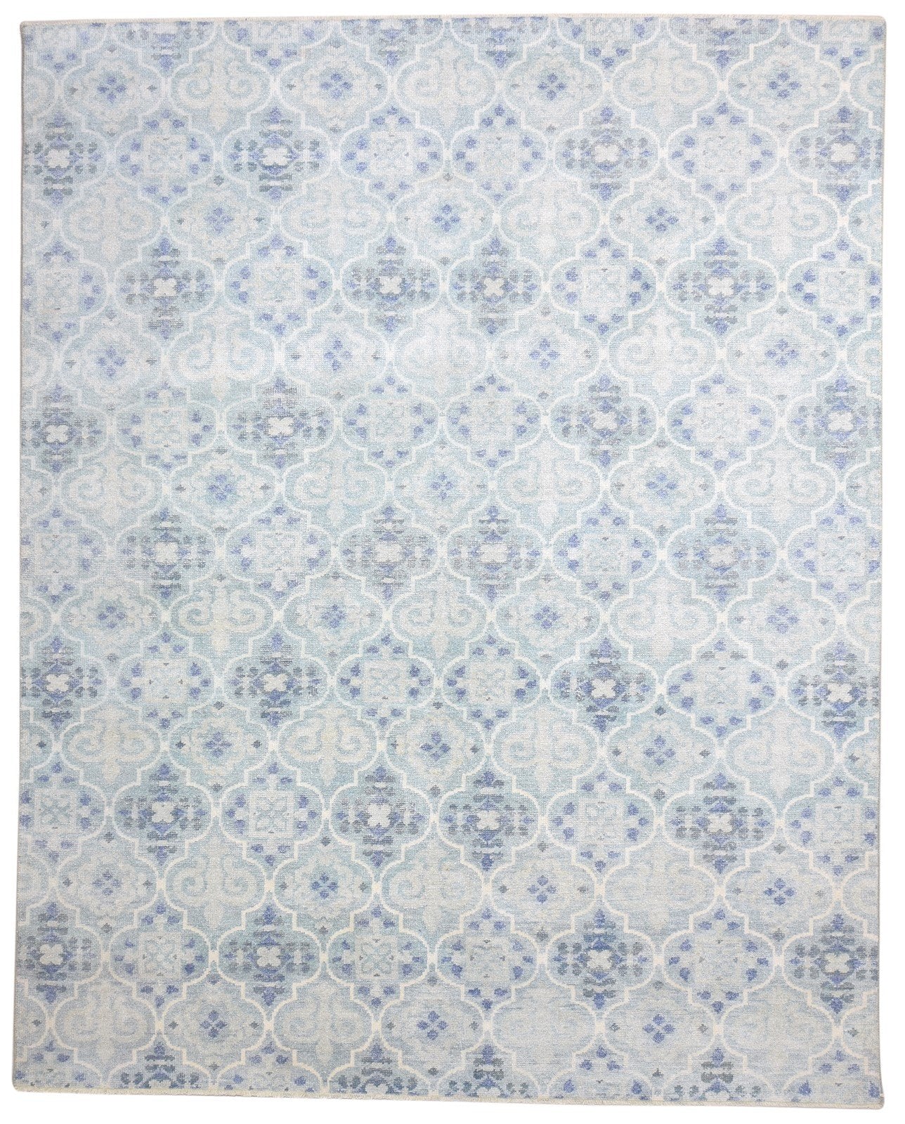 8' X 10' Rug Wool Blue Modern Hand Knotted Moroccan Trellis Large Carpet   7864165466261