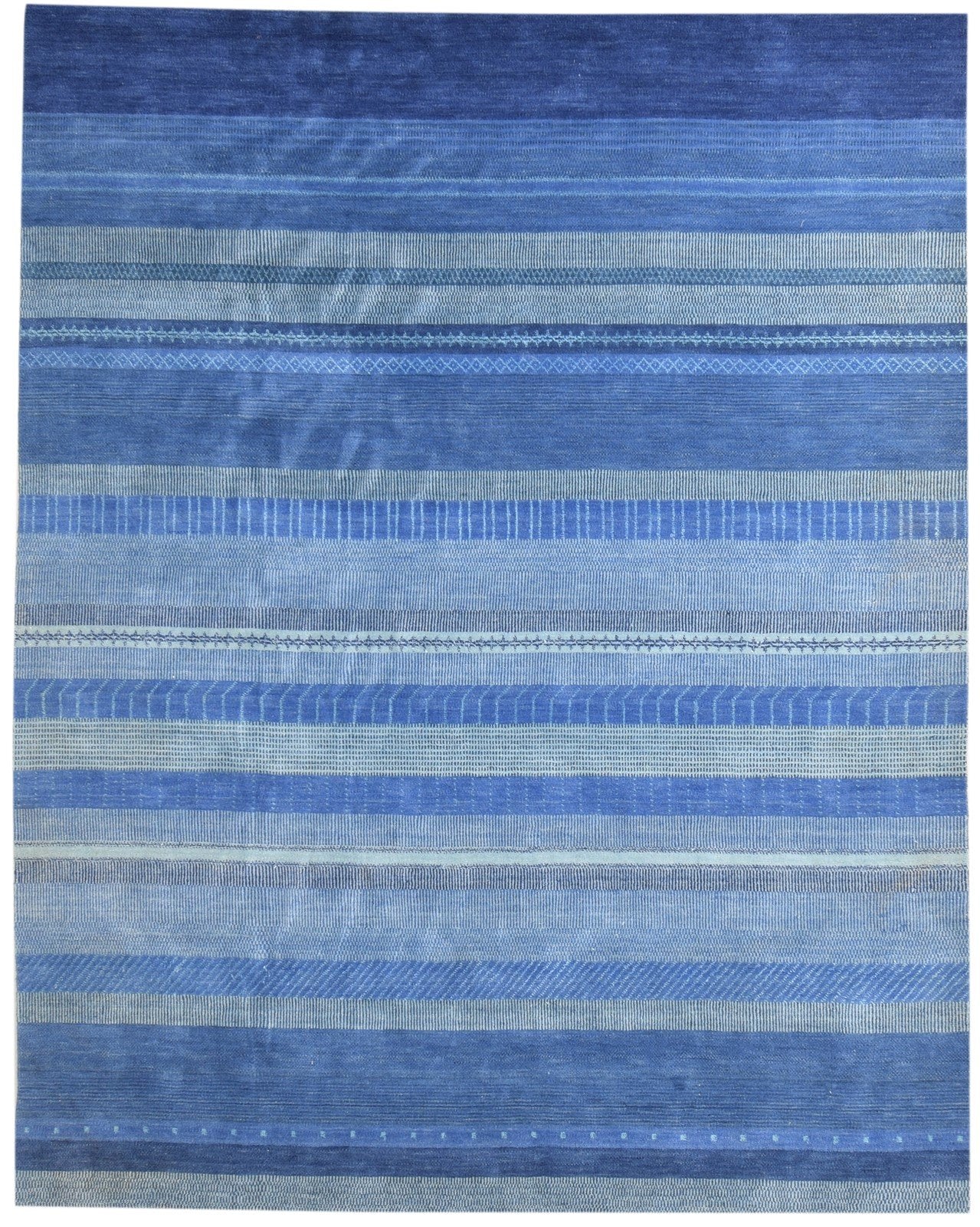8' X 10' Rug Wool Blue Modern Handloom Bohemian Striped Large Carpet   7865140969621