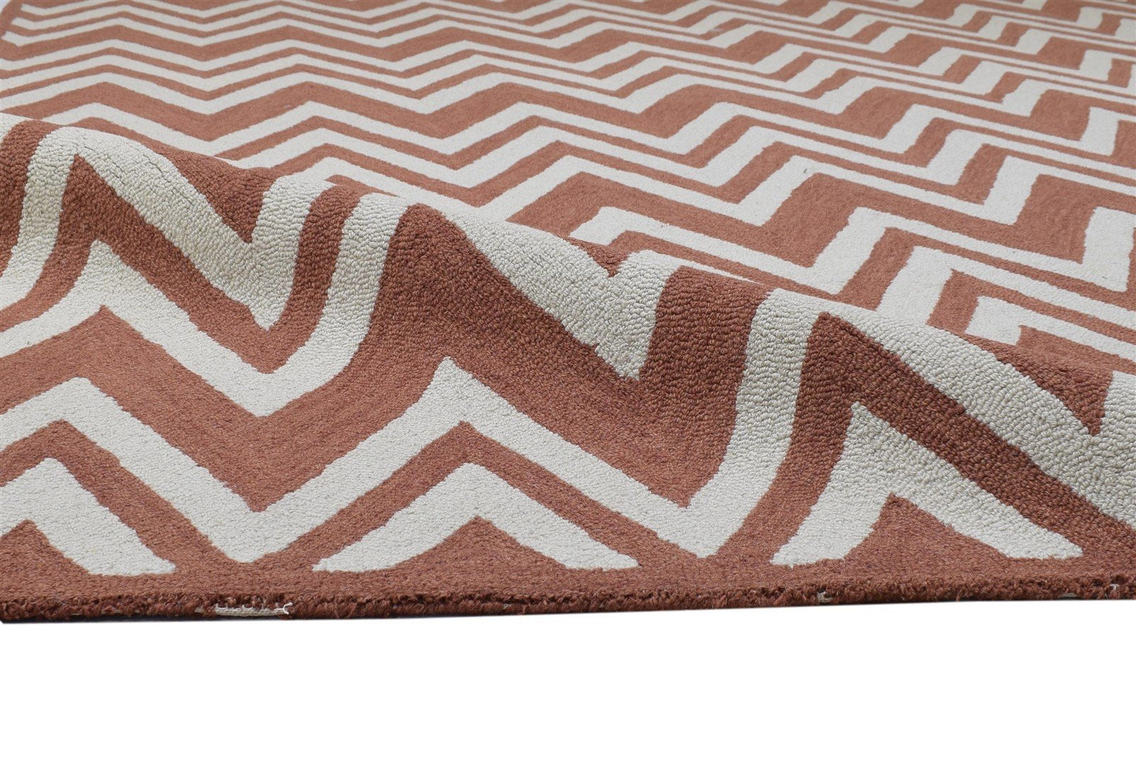 8' X 10' Rug Wool Rust Modern Hand Tufted Scandinavian Chevron Large Carpet   7864305418389