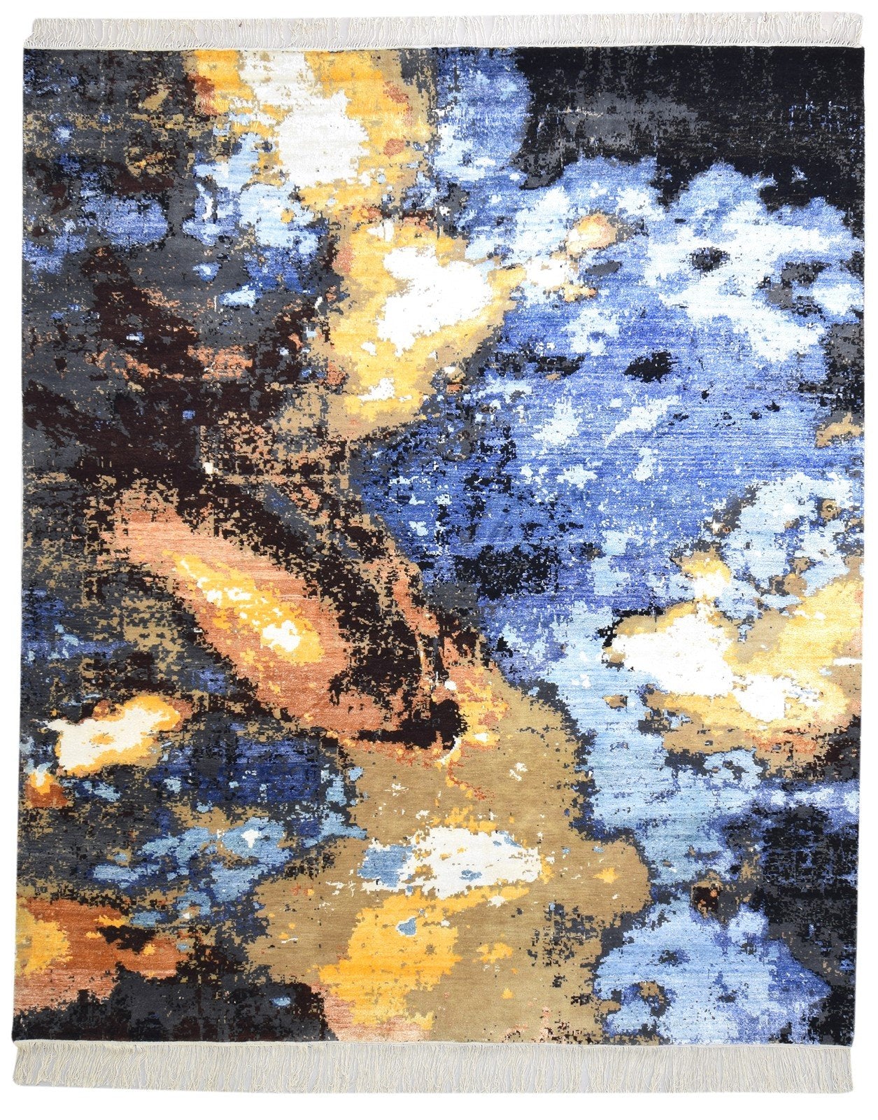 8' X 10' Rug Wool / Silk Blue Modern Hand Knotted Indian Abstract Large Carpet   7864345952405