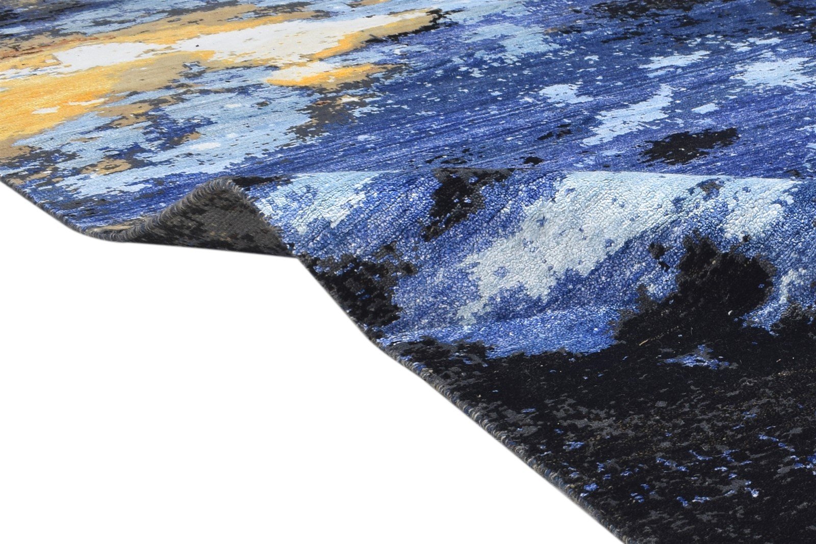 8' X 10' Rug Wool / Silk Blue Modern Hand Knotted Indian Abstract Large Carpet   7864345952405