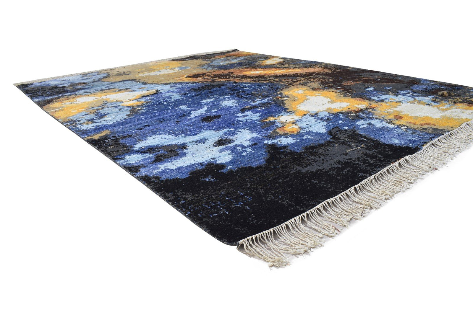 8' X 10' Rug Wool / Silk Blue Modern Hand Knotted Indian Abstract Large Carpet   7864345952405