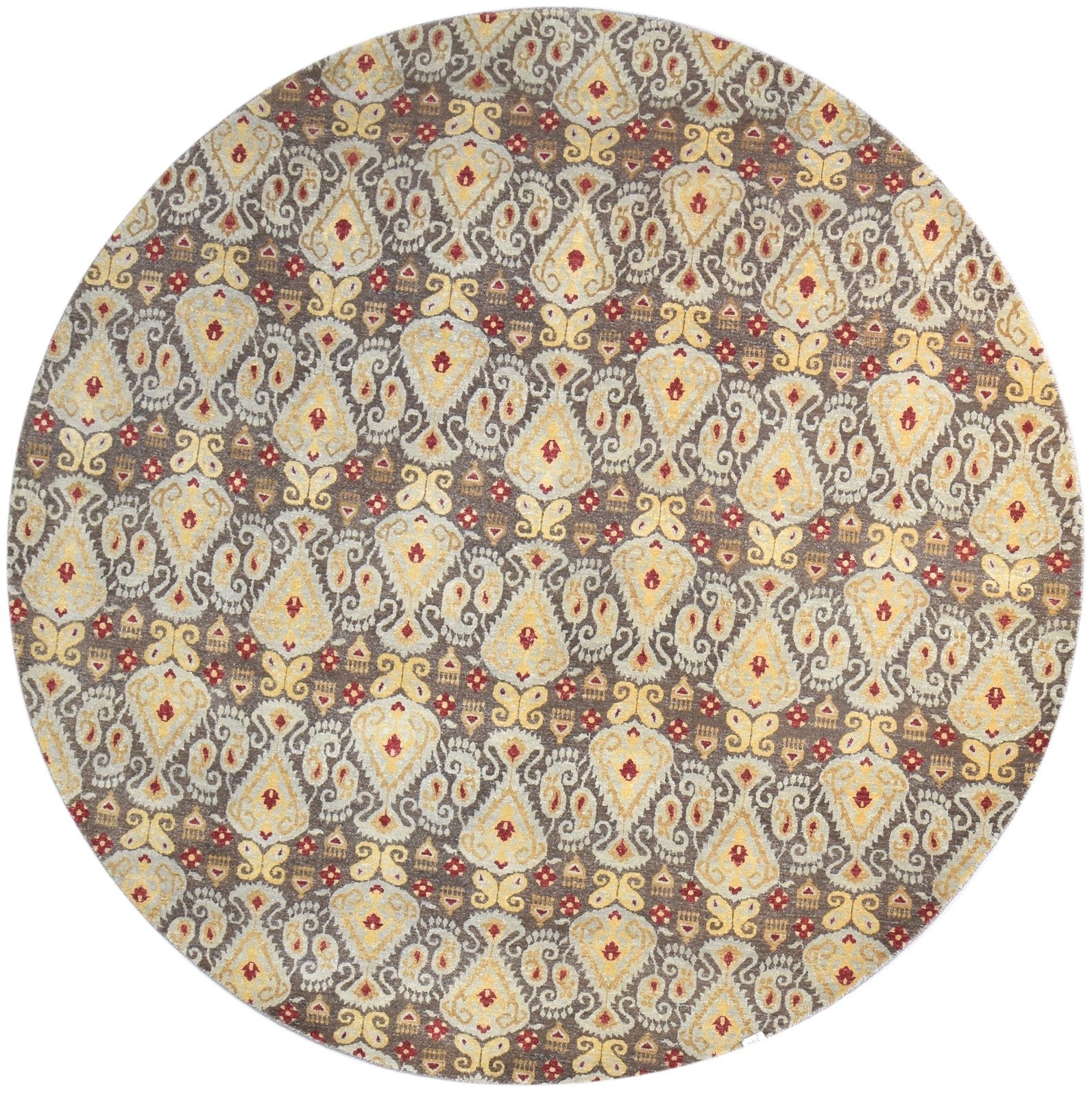 8' X 8' Rug Wool Grey Transitional Hand Knotted European Ikat Large Round   7864599281813