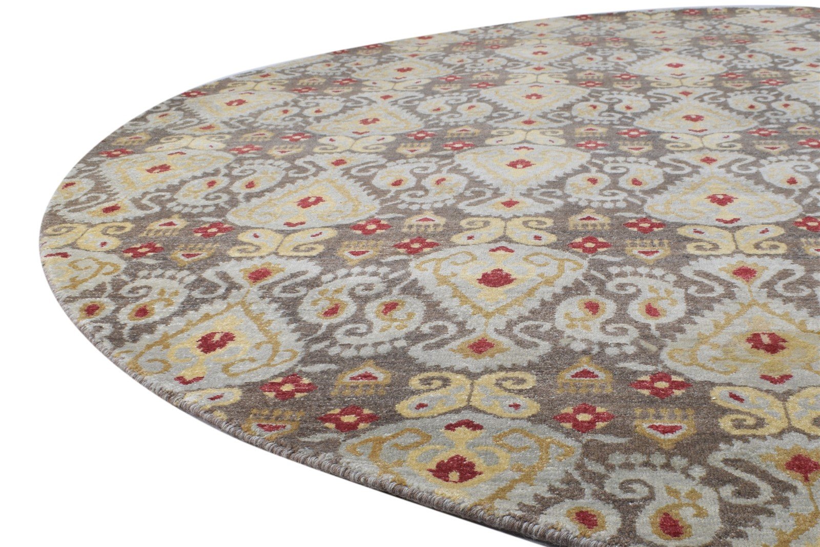8' X 8' Rug Wool Grey Transitional Hand Knotted European Ikat Large Round   7864599281813