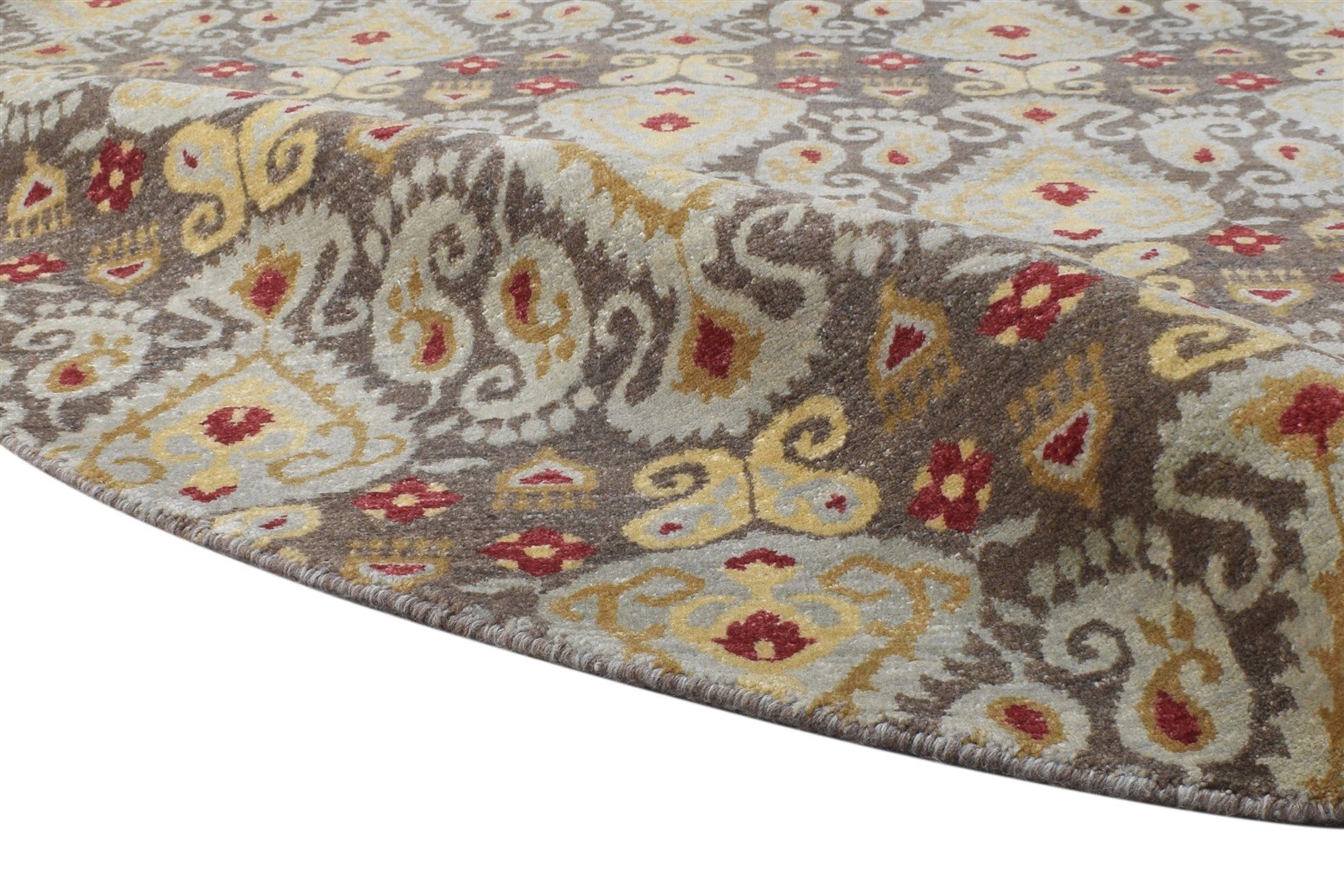 8' X 8' Rug Wool Grey Transitional Hand Knotted European Ikat Large Round   7864599281813