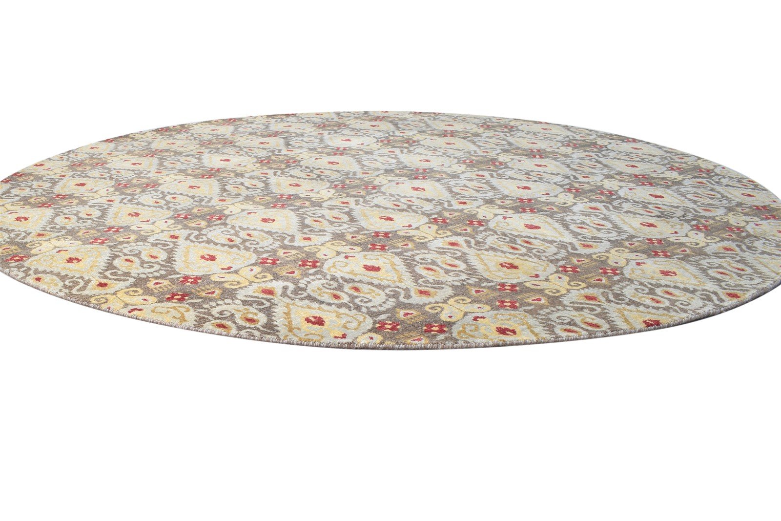 8' X 8' Rug Wool Grey Transitional Hand Knotted European Ikat Large Round   7864599281813