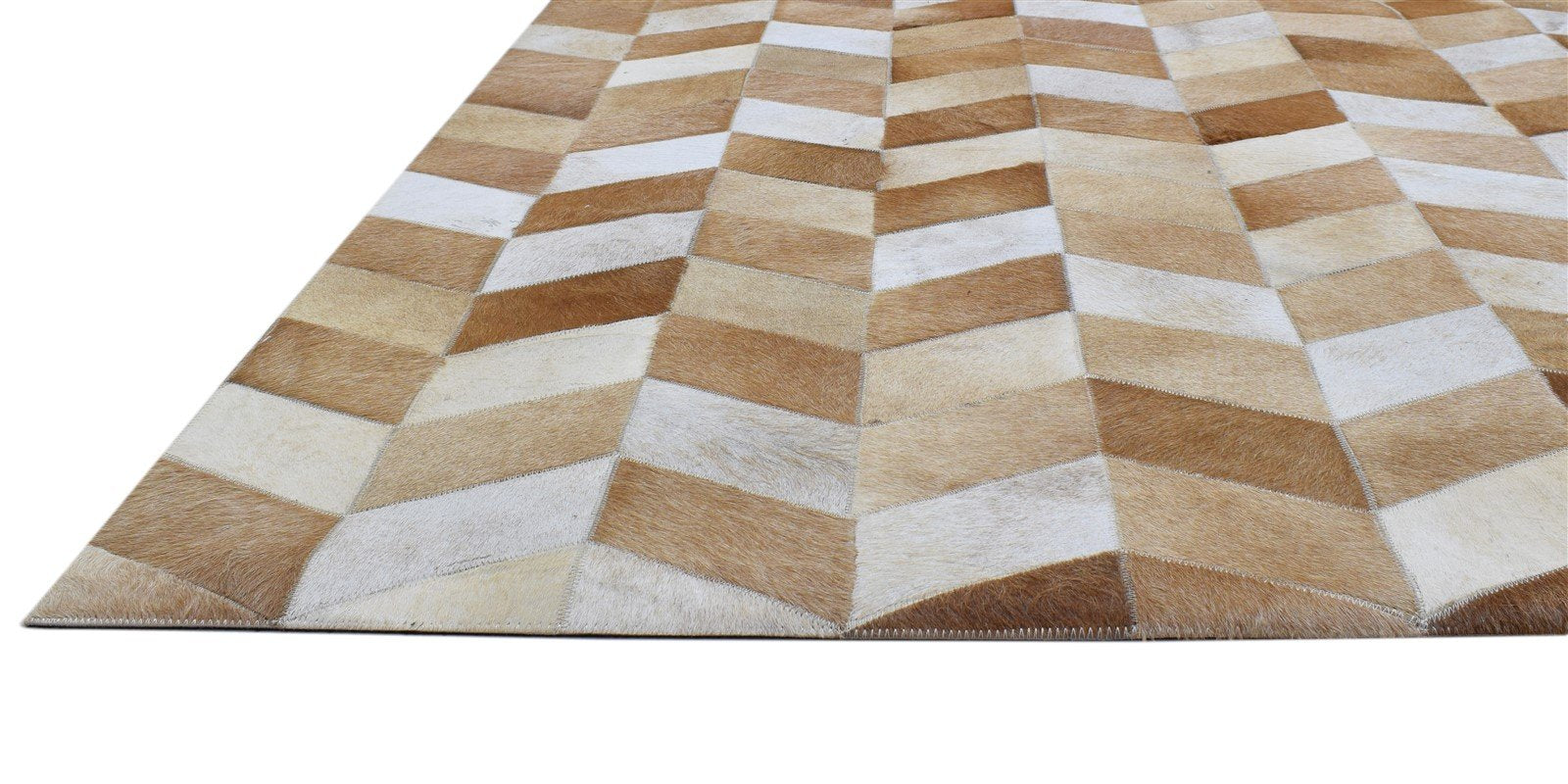 Hand Woven Brown Leather Rug 4' X 6' Modern French Chevron Room Size Carpet 