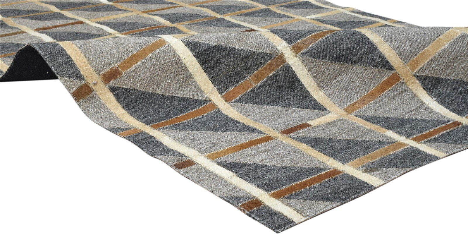 Hand Woven Grey Leather / Cotton Rug 4X6 Modern Scandinavian Plaids Room Size 