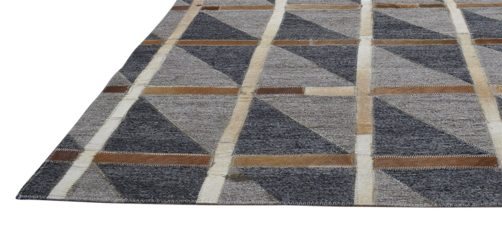 Hand Woven Grey Leather / Cotton Rug 4X6 Modern Scandinavian Plaids Room Size 