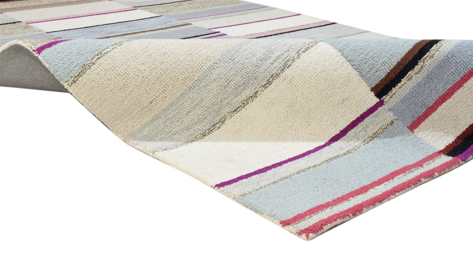 5X8 Rug Wool Multi Color Modern Hand Tufted Scandinavian Striped Room Size  Area Rug 