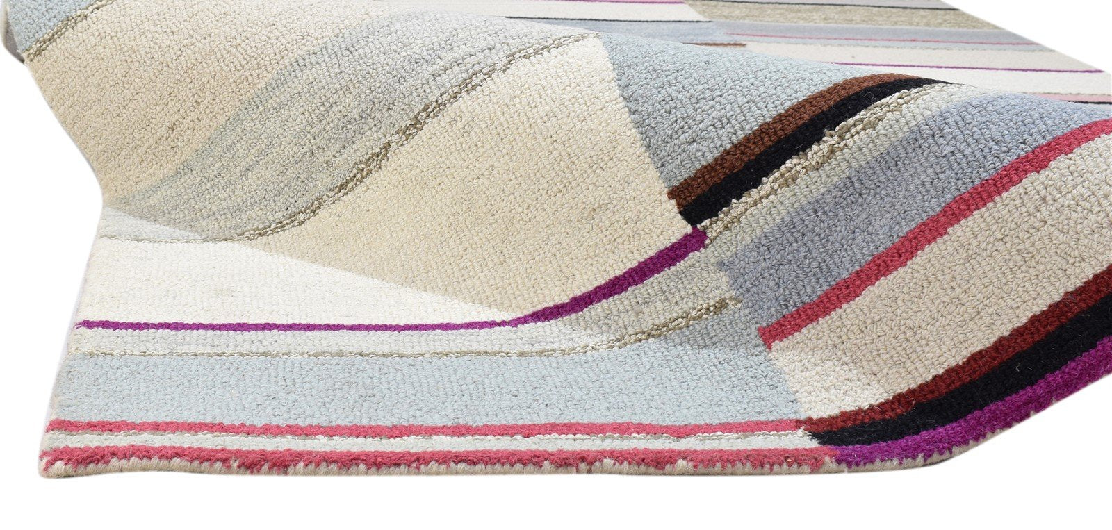 5X8 Rug Wool Multi Color Modern Hand Tufted Scandinavian Striped Room Size  Area Rug 