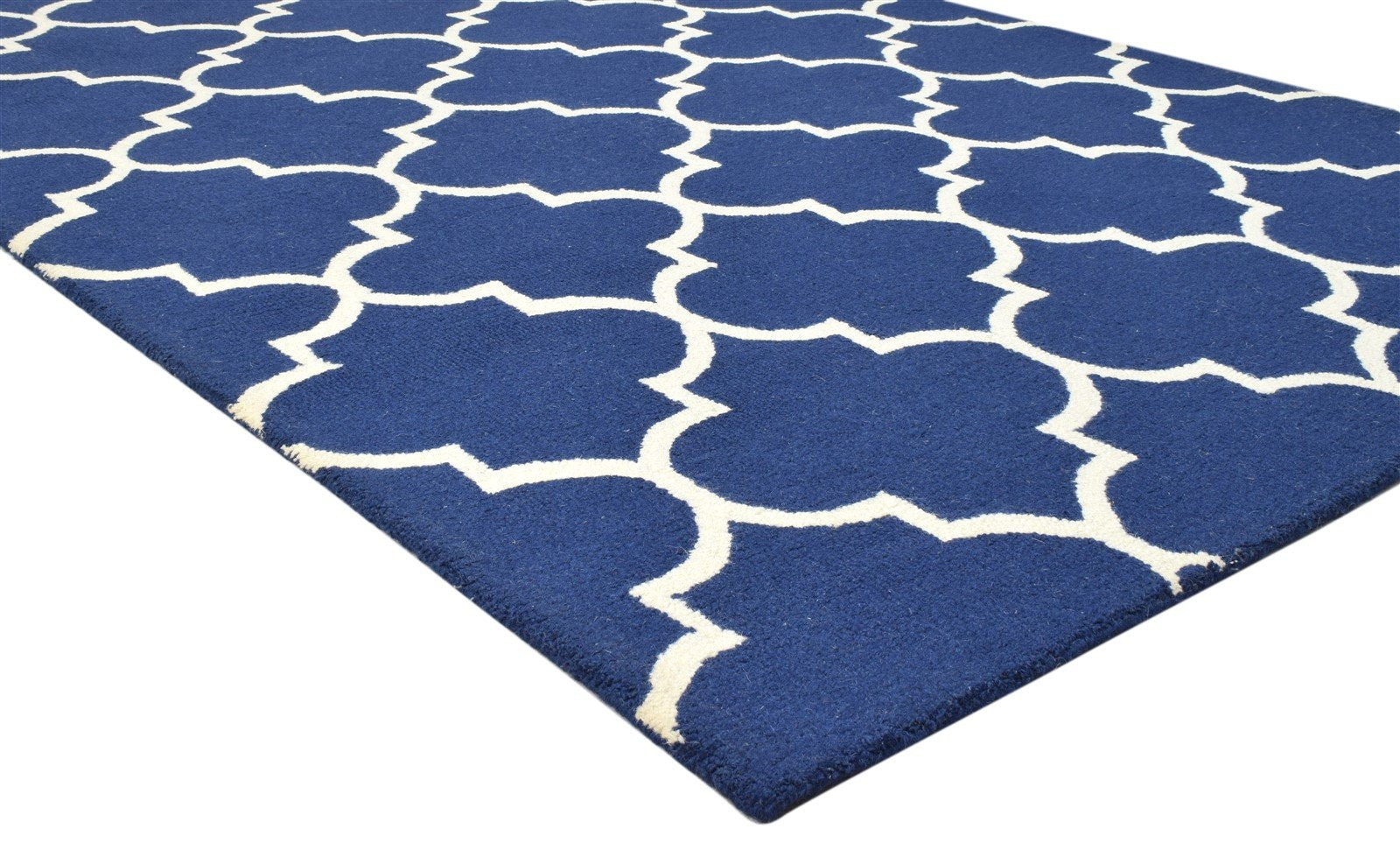 Hand Tufted Blue Wool Rug 5' X 8' Modern Moroccan Trellis Room Size Carpet 