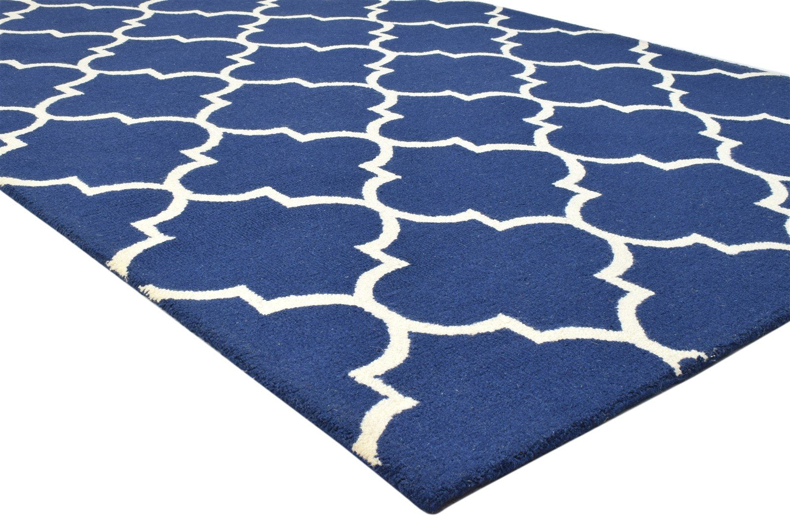 Hand Tufted Blue Wool Rug 5' X 8' Modern Moroccan Trellis Room Size Carpet 