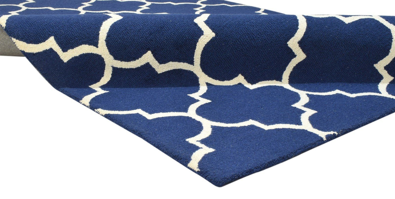 Hand Tufted Blue Wool Rug 5' X 8' Modern Moroccan Trellis Room Size Carpet 